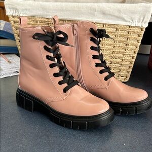Limelight Pink Lace-Up Combat Boots with Black Lug Sole